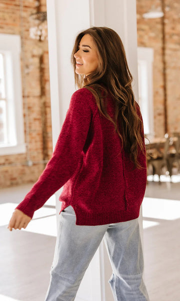 Chenille Raglan Sweater Dark Red