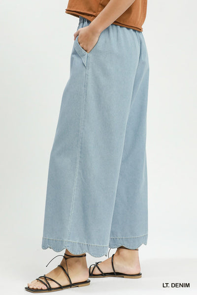 UMGEE Denim Scalloped Hem Pant