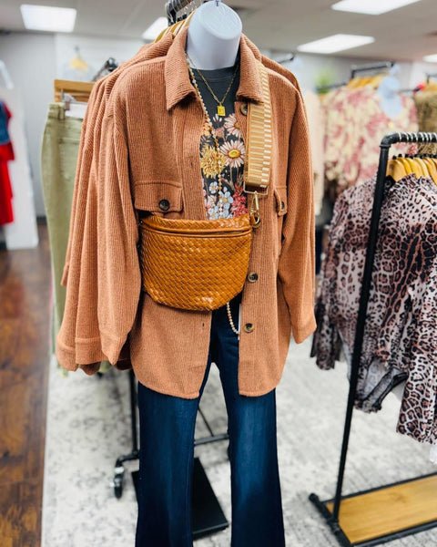 Cozy Brushed Waffle Shacket Rust