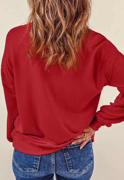 Red Heart Sleeve Chenille Embroidered Sweatshirt