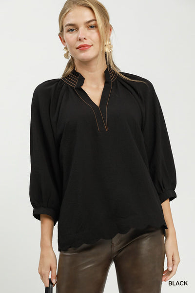 UMGEE Scallop Hem Top Black