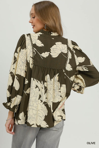 UMGEE Hampton Leaf Print Top Olive