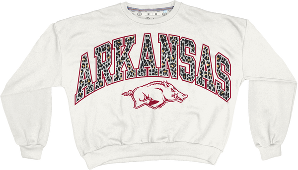 Pressbox Arkansas Leopard Over Logo Oversized Fleece Sweatshirt
