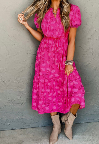 Charlotte Floral Midi Dress Pink Fuchsia Mix