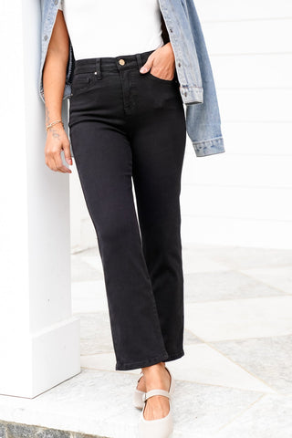 RISEN  Black Tummy Control Crop Straight Jean