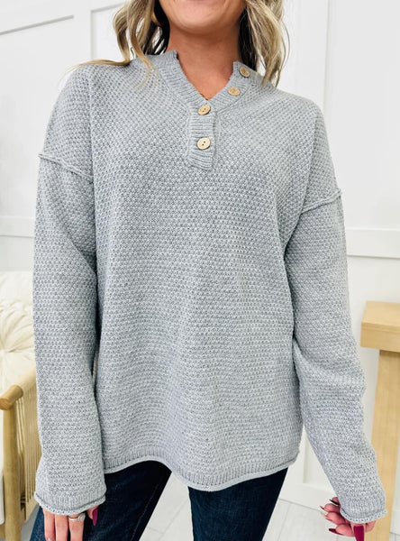 Salem Knit Button Henley Sweater Heather Grey