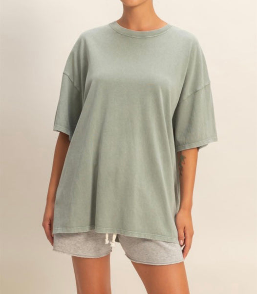 Oversized Mineral Wash Tee Sage