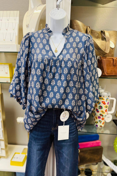 UMGEE Blue & Cream Floral Top