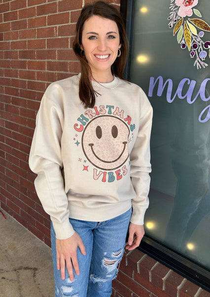 Christmas Vibes Cozy Smiley Sweatshirt