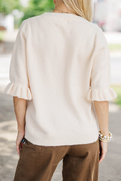 Soft Ruffle Sleeve Sweater Cream