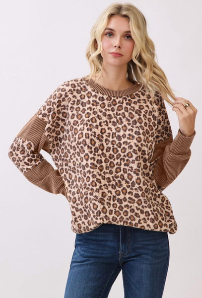 Chestnut Ribbed Leopard Top