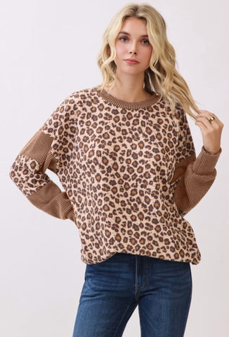 Chestnut Ribbed Leopard Top