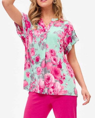 Lizzy Short Sleeve Top Mint Pink Floral
