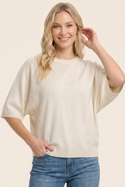 Elbow Sleeve Solid Sweater Ivory Cream