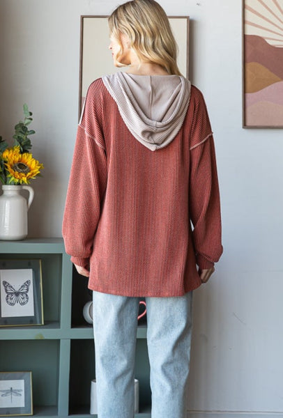 Copper Oatmeal Urban Ribbed Hooded Top