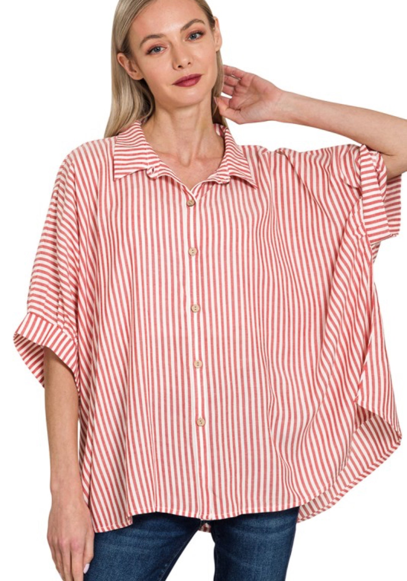 Lucky Stripes Oversized Button Up Red Stripe