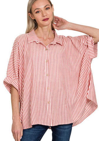 Lucky Stripes Oversized Button Up Red Stripe