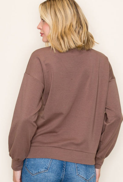 Crew Neck French Terry Top Mocha