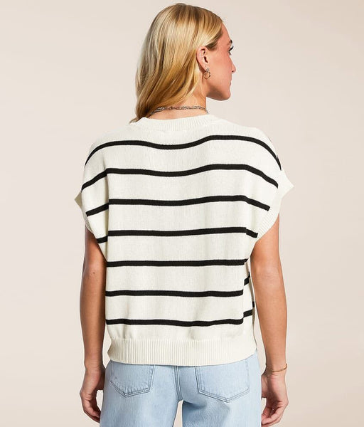 Stripe Crew Neck Knit Top Black
