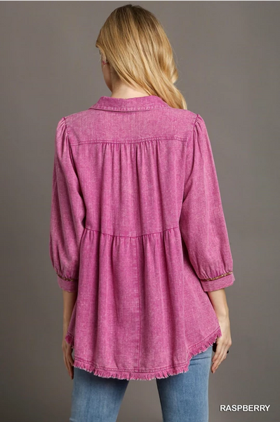 UMGEE Raspberry Linen Babydoll Top