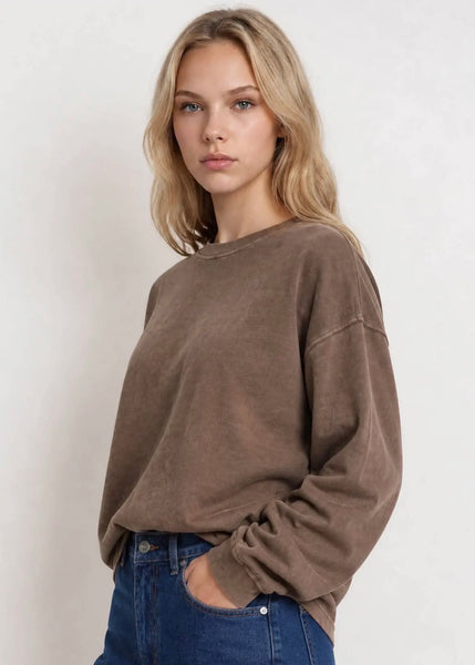 Washed Crew Long Sleeve Tee Mocha