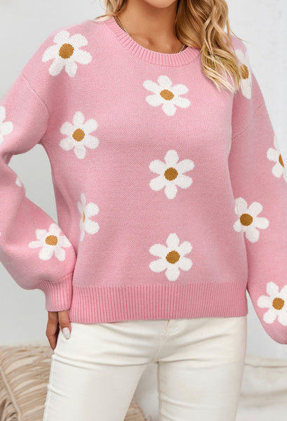 Drew Daisy Floral Sweater Pink