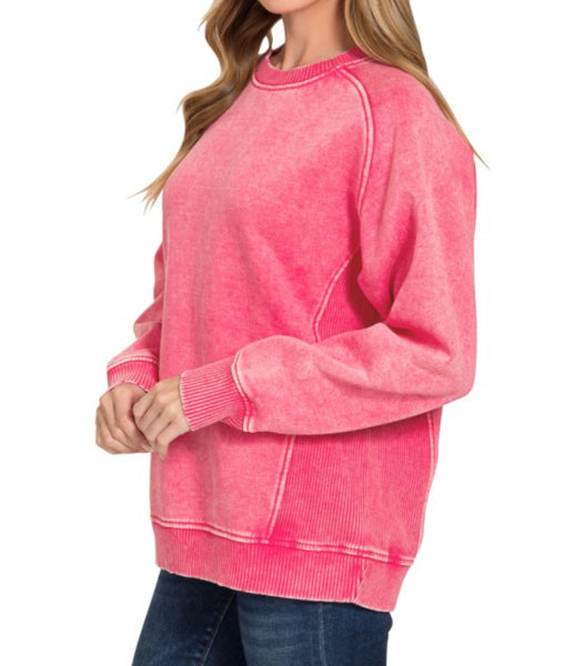 Acid Wash Sweatshirt Fuchsia