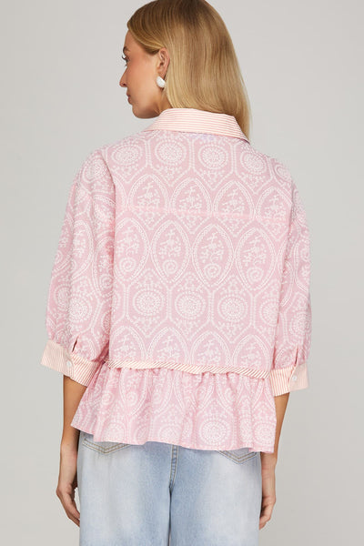 French Pink Quarter Sleeve Peplum Top