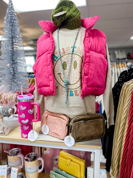 Hot Pink Cropped Puffer Vest