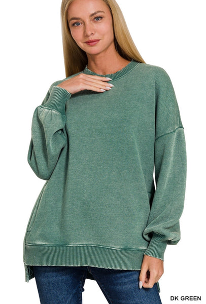 Acid Wash Fleece Hi Lo Hem Sweatshirt Ash Jade