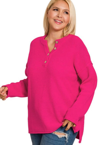 Salem Knit Button Henley Sweater Pink