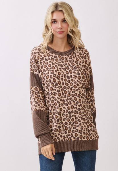 Mocha Ribbed Leopard Top