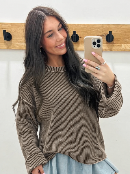 Cuffed Knit Sweater Dark Brown
