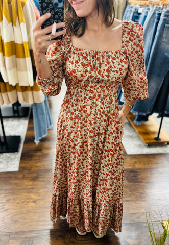 Taupe Vintage Floral Maxi Dress