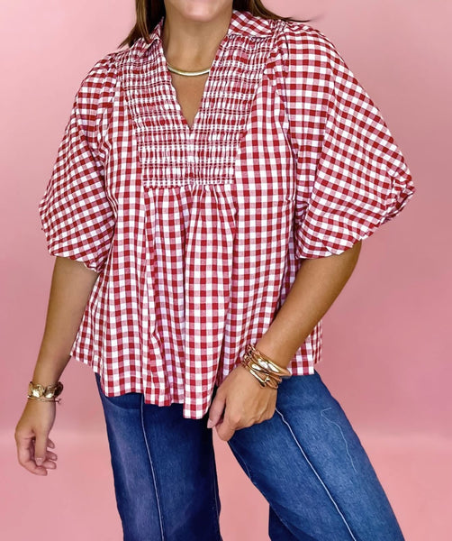 UMGEE Red Gingham Checkered Top