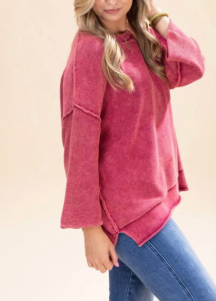 Breezy Knit Top Wine Red