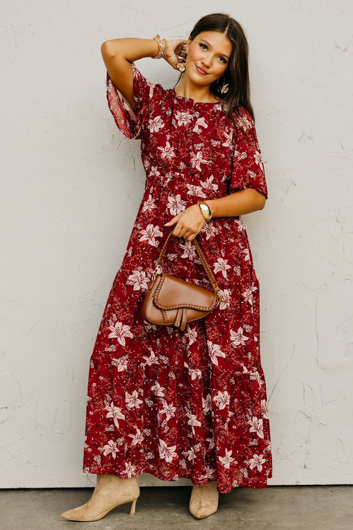 Lauren Wine Floral Maxi Dress