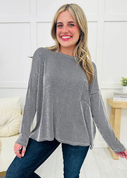 Ribbed Striped Long Sleeve Top Black