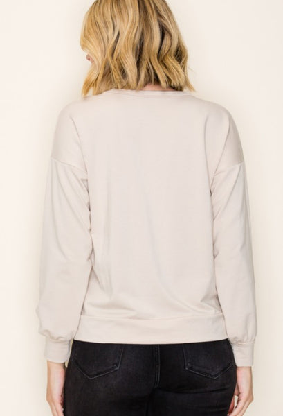 Crew Neck French Terry Top Sand