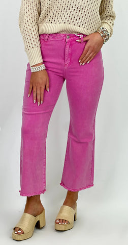 Zenana Denim Hot Pink Acid Wash Straight Jean