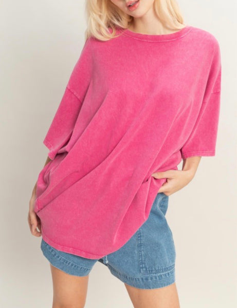 Oversized Mineral Wash Tee Fuchsia