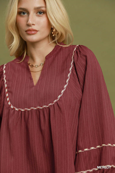 UMGEE Merlot Contrast Trim Top