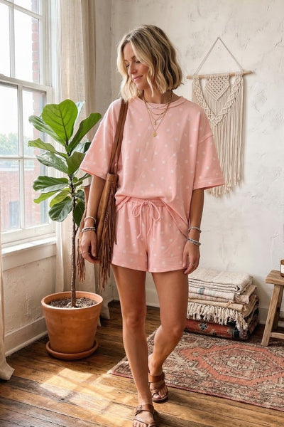 Soft Pink Polka Dot 2PC Shorts & Top Set