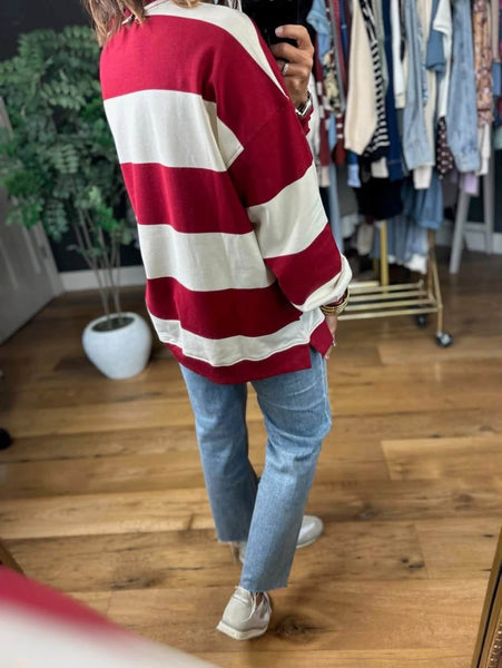 Red Wide Stripe Knit Top