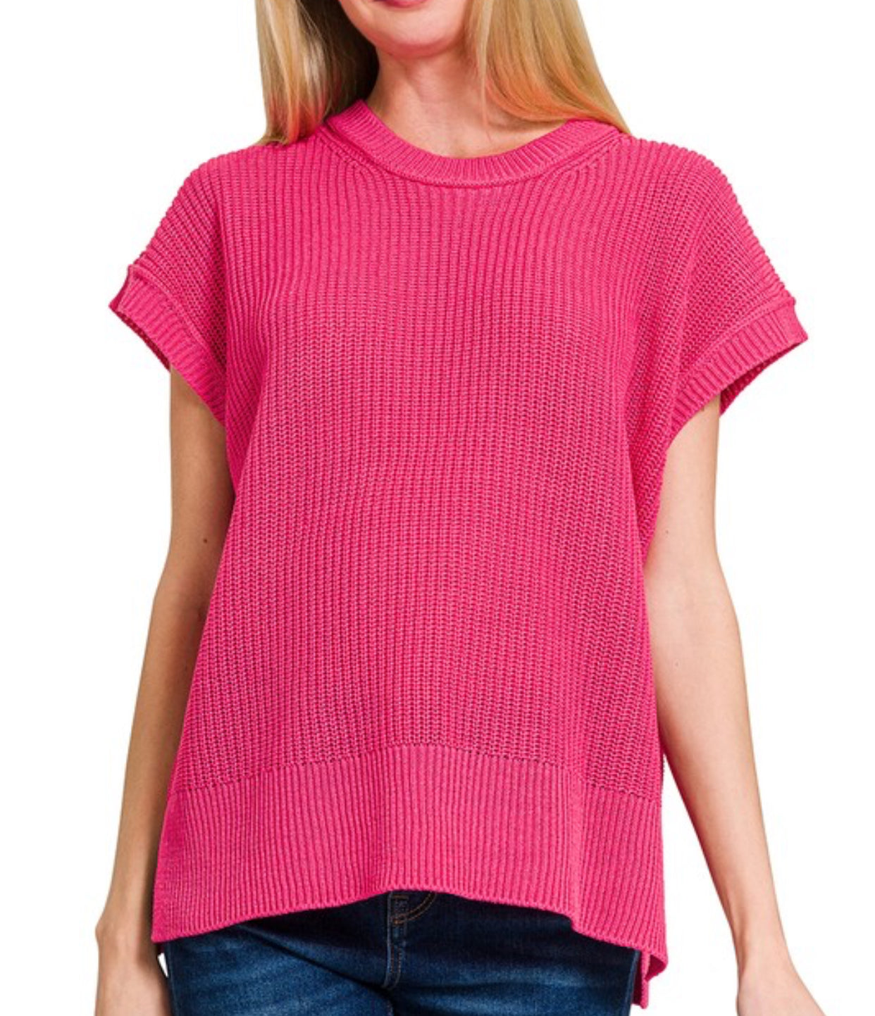 Crew Neck Sweater Vest Hot Pink