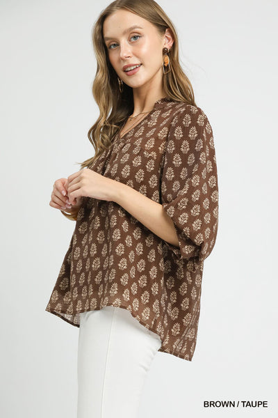 UMGEE Coffee & Cream Floral Top