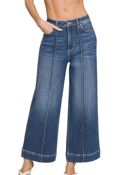 Zenana Pintuck Wide Leg Jean Dark Wash