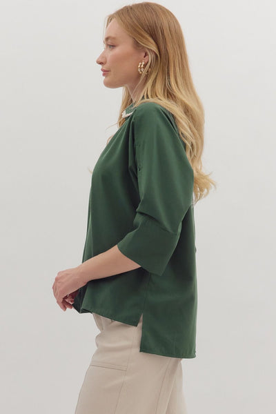 Dark Green Leopard & Lace Collared Top