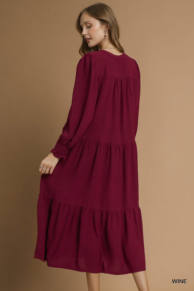 UMGEE Tiered Midi Dress Wine