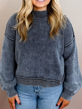 Acid Wash Sweater Pullover Midnight